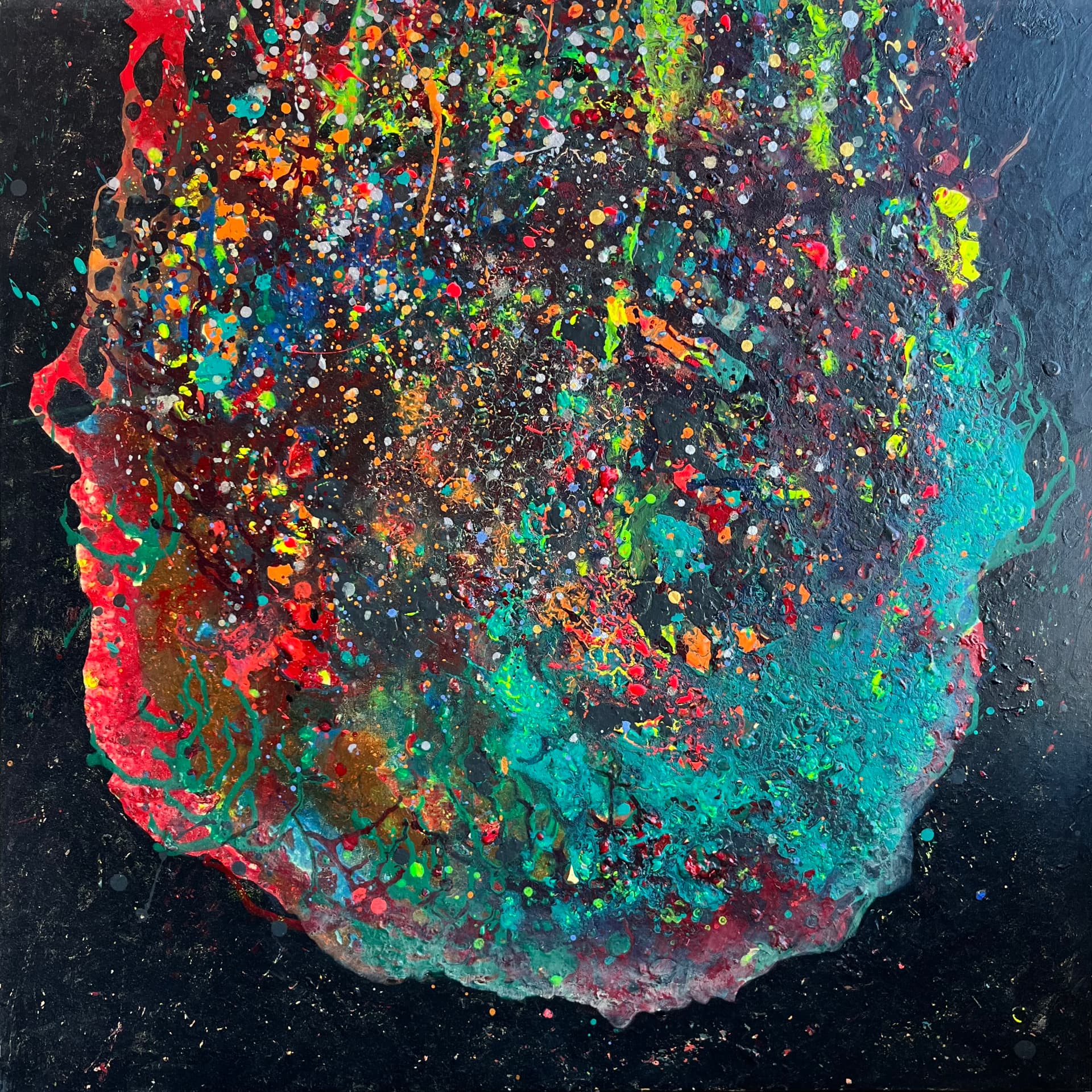Emerald Supernova, Acrylics on canvas, 100 × 100 cm