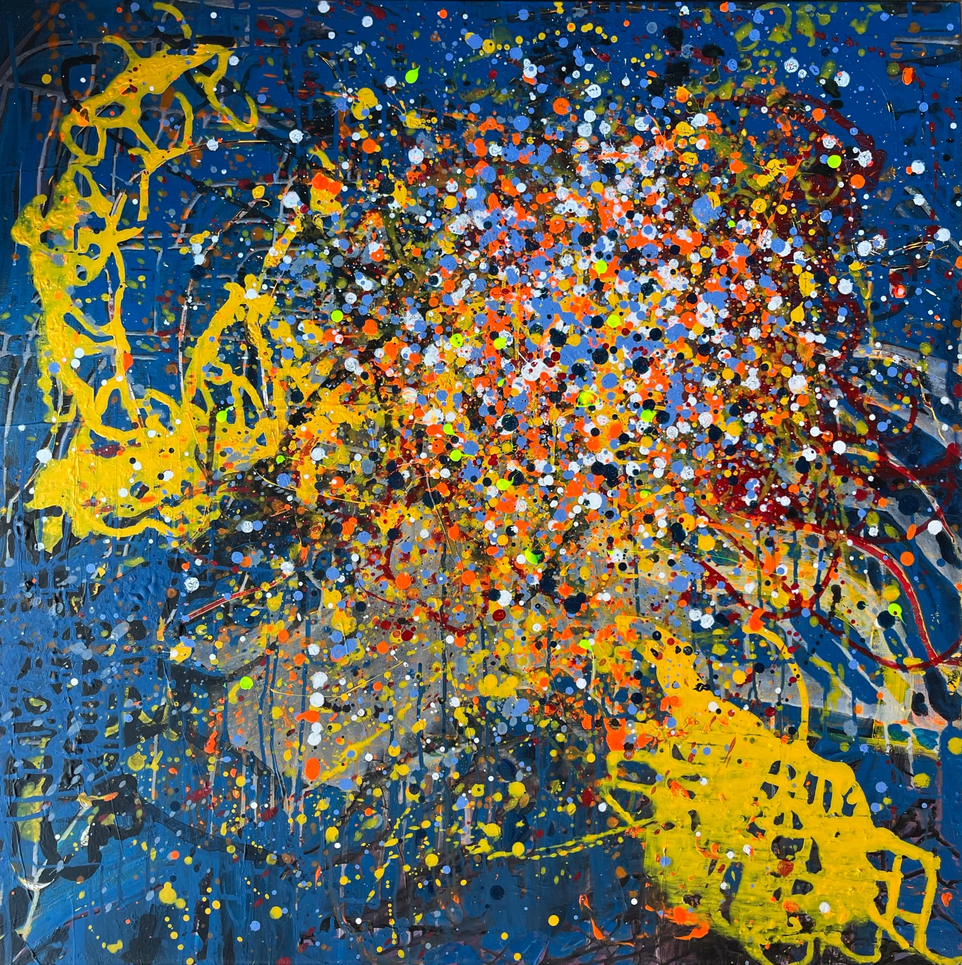 Electric Bloom, Acrylics on canvas, 100 × 100 cm