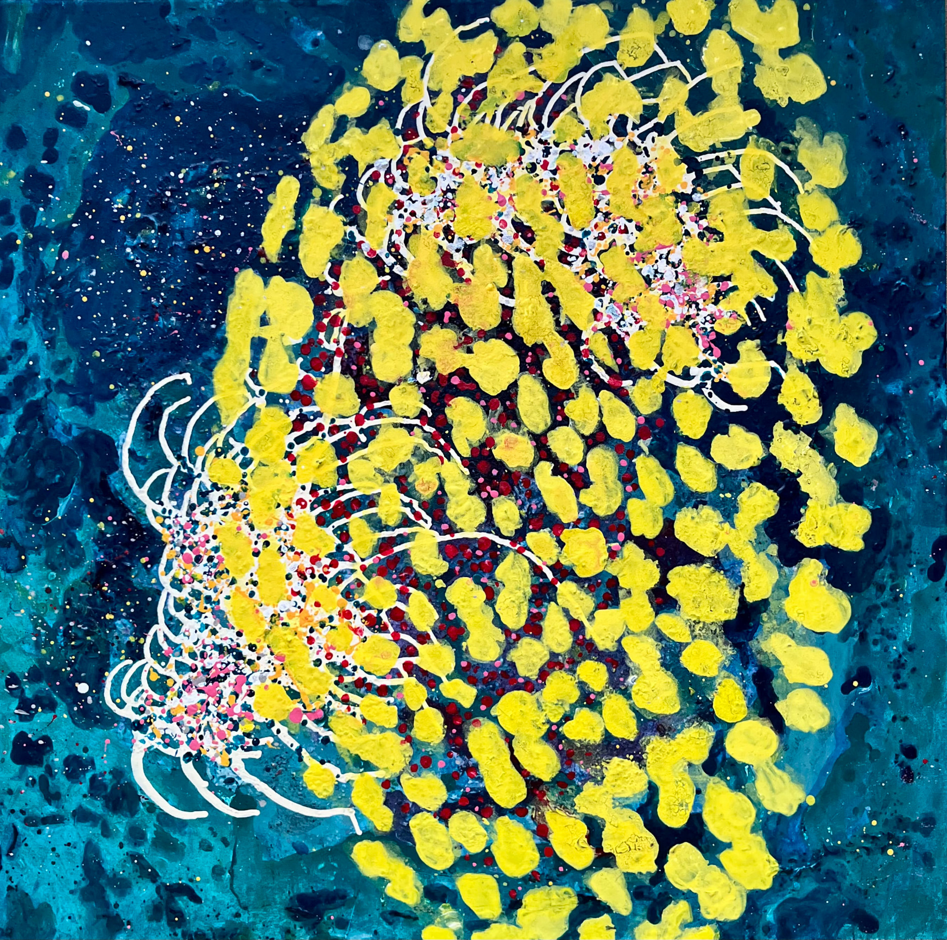 Solar Bloom, Acrylics on canvas, 100 × 100 cm